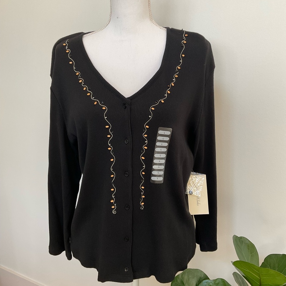 NWT Studio Works Black Cardigan with Gold Accents